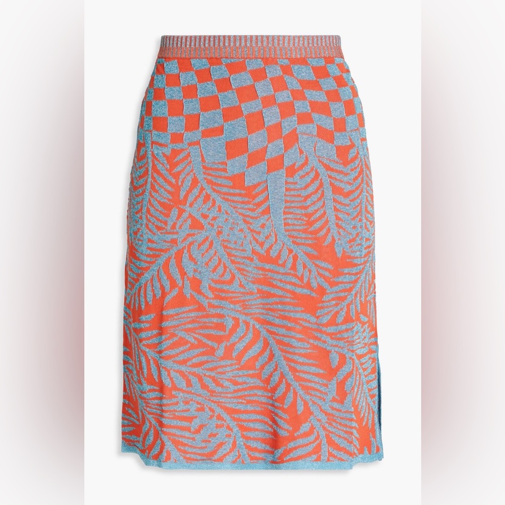 NWT DVF DIANE VON FURSTENBERG Cruz Metallic Jacquard-Knit Mini Skirt Size L - Picture 2 of 4